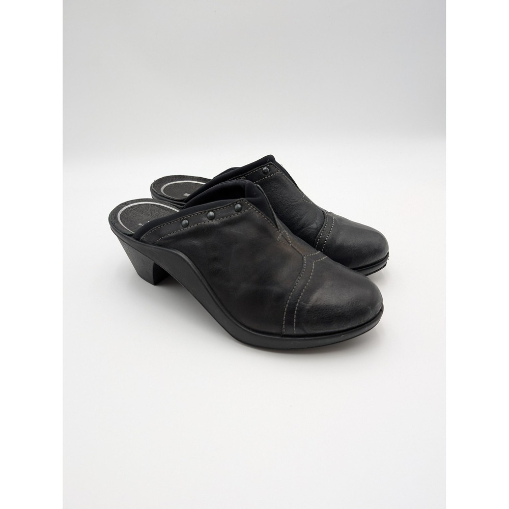 Romika Mule Shoes Womens Size 6.5 Black Leather Slip-On‎ Comfort Heel Casual